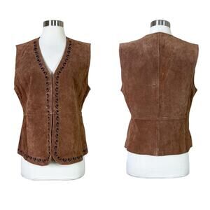 Vintage | Outbrook Suede Brown Leather Embroidered Western Boho Vest Large L